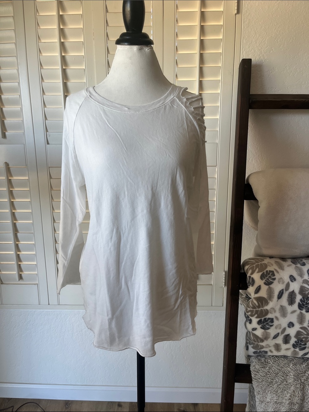 LAmade White Long Sleeve Shoulder Tee | 100% Cotton | S